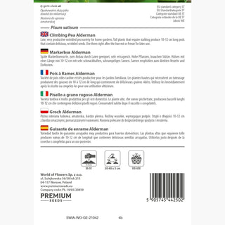 Pisello a grano rugoso Alderman - Semi grandi e gustosi, perfetti per l'essiccazione - Pisum sativum
