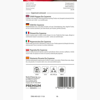 Peperoncino - De Cayenne - Estremamente aromatico e piccante, per coltivazione in campo aperto e protetta