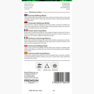 Pastinaca semi-lunga Bianca - Varietà ad alto rendimento, ideale per la conservazione invernale - Pastinaca sativa
