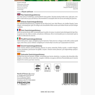 Piselli Sei Settimane - Raccolto rapido, ideale per il consumo fresco - Pisum sativum