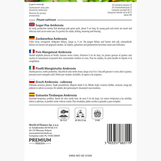 Piselli Mangiatutto Ambrosia - Rese precoci, dolcezza eccezionale - Pisum sativum