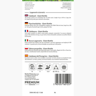Zucca Lagenaria - Giant Bottle - Frutti giganti, unici, a forma di bottiglia - Lagenaria siceraria