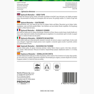 Spinacio Matador - Nastro preseminato - Senza retrogusto amaro, Ideale per il congelamento