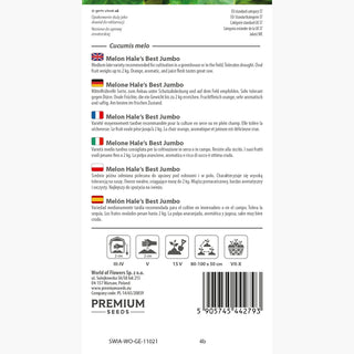Melone Hale's Best Jumbo - Sapore e aroma squisiti, facile da coltivare - Cucumis melo